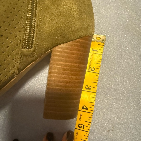 Jessica Simpson Brown and Green Heeled Boots with Peep-Toe and Chunky Heel - Picture 6 of 7